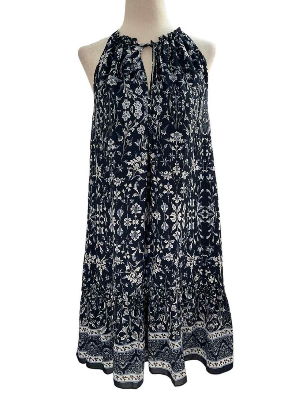 Max Studio Navy and White Floral Halter Sundress